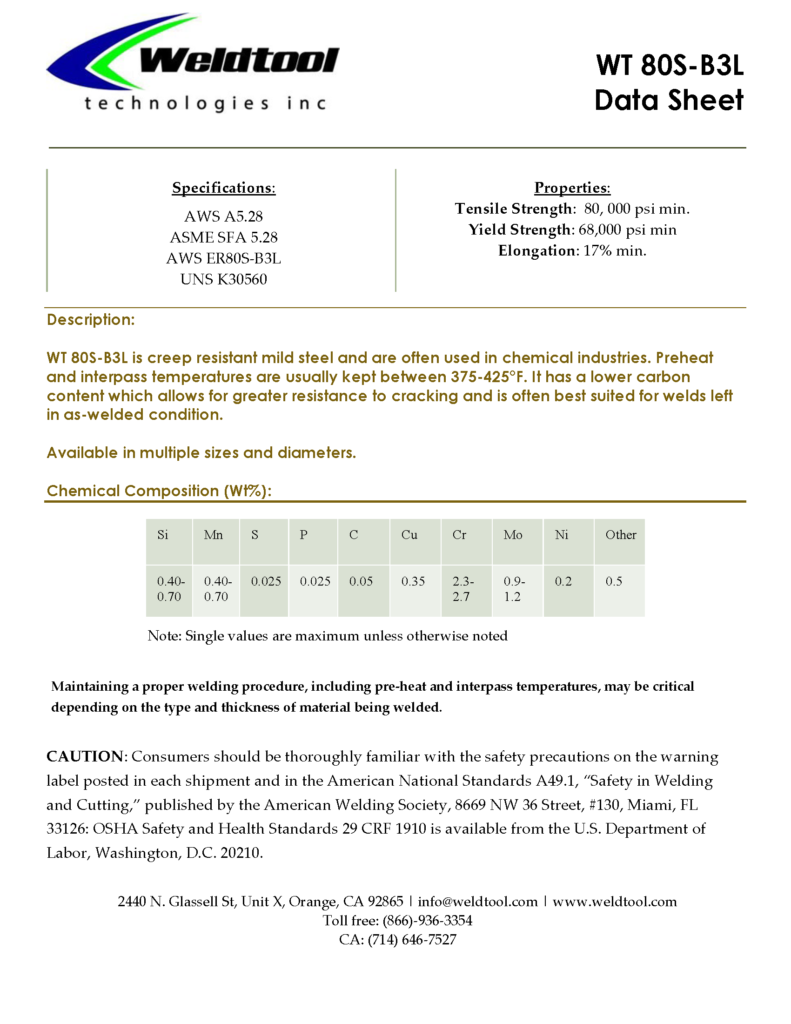 WT 80s-b3l low alloy steel data sheet